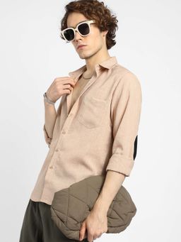Campus Sutra - Mens Buff Beige Cubic Velvet Utility Shirt