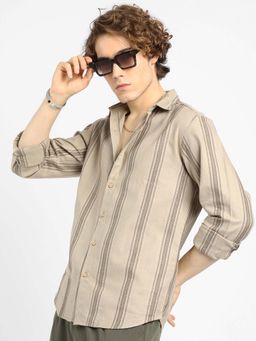 Campus Sutra - Mens Bisque Beige Halo-Striped Shirt