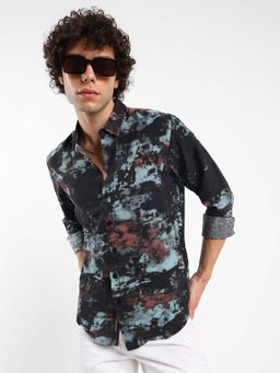 Campus Sutra - Mens Midnight Black Contrast Dab Shirt