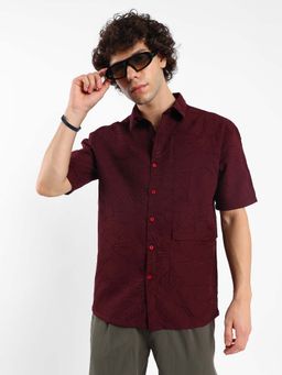Campus Sutra - Mens Wine Foliage-Tactile Shirt