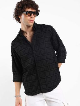 Campus Sutra - Mens Onyx Black Cubic-Tassel Shirt