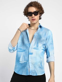 Campus Sutra - Mens Sky Blue Water Boat Shirt