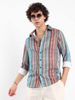 Campus Sutra - Mens Azure Multi-Color Striped Shirt