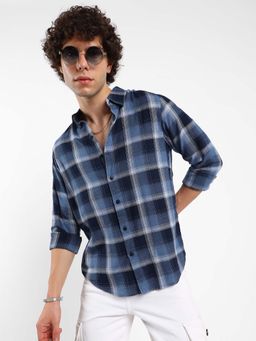 Campus Sutra - Mens Navy Blue Multi-Checkered Shirt