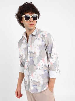 Campus Sutra - Mens Moon White Artistic-Blur Shirt