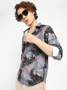 Campus Sutra - Mens Grey Artistic-Blur Shirt