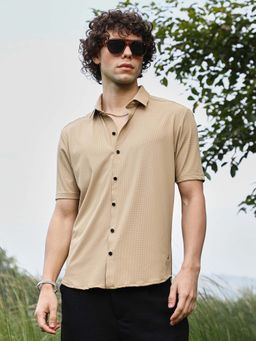 Campus Sutra - Mens Buff Beige Textured Knit Shirt