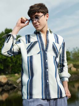 CAHOOT - Mens Prussian Off-White Shadow Striped Oversized Shirt