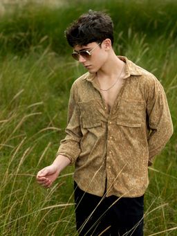 Campus Sutra - Mens Olive Faded Corduroy Regular Shirt
