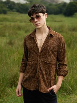 Campus Sutra - Mens Chocolate Rust Faded Corduroy Regular Shirt