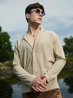 Campus Sutra - Mens Sand Beige Textured Oversized Shirt