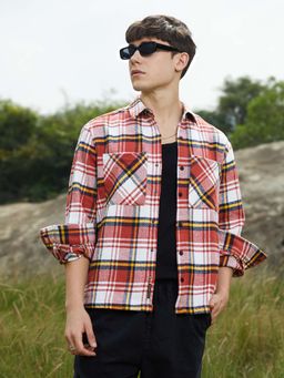 Campus Sutra - Mens Scarlet Red Check Utility Shirt