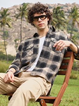 Campus Sutra - Mens Raven Black Buffalo Check Utility Shirt