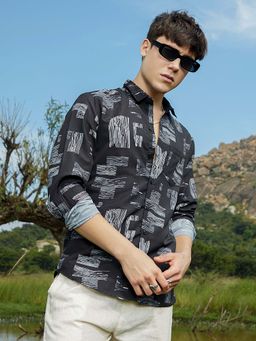 Campus Sutra - Mens Midnight Black Timber Lines Shirt