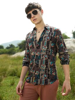 Campus Sutra - Mens Taupe Brown Botanical Relic Shirt