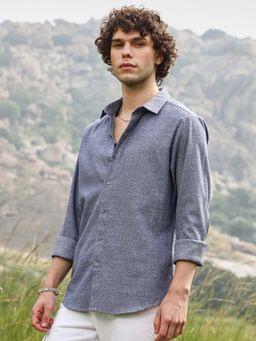 Campus Sutra - Mens Aegean Blue Grainy Shirt