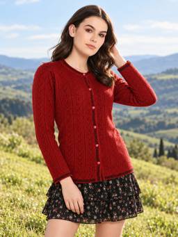 Modeve - Womens Red Casual Winter Cardigan