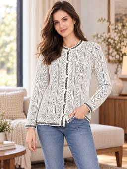 Modeve - Womens White Casual Winter Cardigan