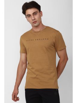 Peter England - Men Brown Printed Crew Neck T-Shirt