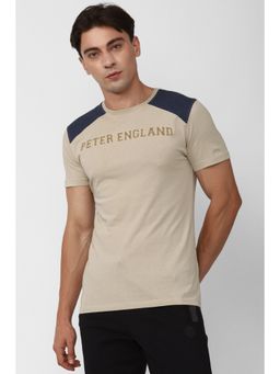 Peter England - Men Beige Crew Neck T-Shirt