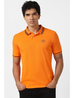 Peter England - Men Orange Solid Polo T-Shirt