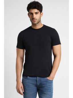 Peter England - Men Black Solid Crew Neck T-Shirt