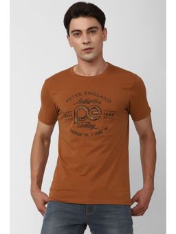 Peter England - Men Brown Crew Neck T-Shirt