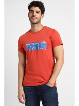 Peter England - Men Red Graphic Print Crew Neck T-Shirt