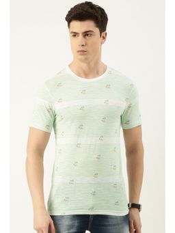 Peter England - Men Green Stripe Crew Neck T-Shirt