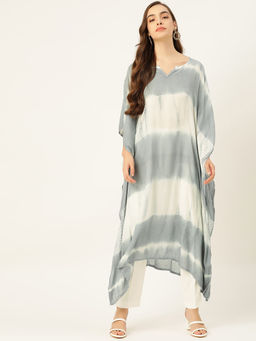 Maaesa - Grey Tie-dye Rayon Crepe Kaftan Kurta