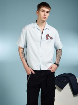 Eszett - Trippy Shoes Embroidery Boxy Fit Blue Shirt