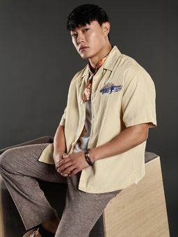 Eszett - Fire Car Boxy Fit Embroidery Cream Shirt