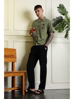 Eszett - Martini Embroidery Boxy Fit Textured Fabric Green Shirt