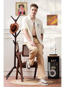 Eszett - Beach Textured Fabric Embroidery Cream Shirt