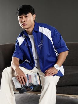 Eszett - Not Idle Cut and Sew Oversized Blue Cotton Shirt