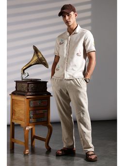 Eszett - Textured Boat Printed Cuban Off White Shirt