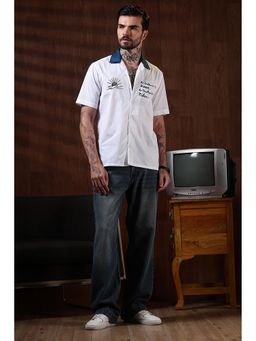 Eszett - Sparrow Embroidery Cotton Cuban White Shirt