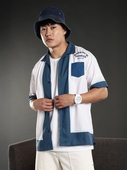 Eszett - Men White Colorblock Half Sleeves Casual Shirt