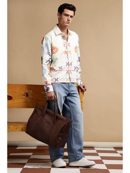 Eszett - Men Cream Printed Full Sleeves Casual Shirt