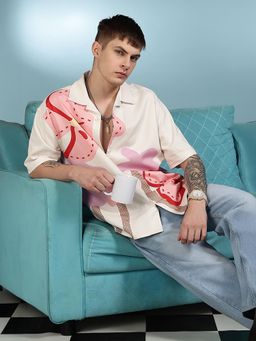 Eszett - Men Beige Printed Half Sleeves Casual Shirt