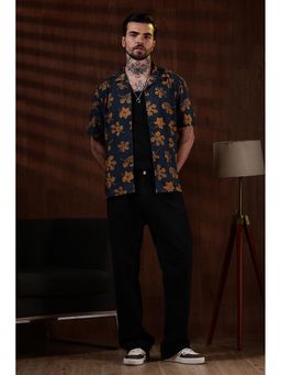 Eszett - Men Navy Blue Floral Half Sleeves Casual Shirt