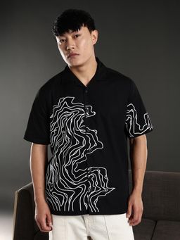 Eszett - Men Black Self Design Half Sleeves Casual Shirt