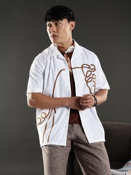 Eszett - Men White Self Design Half Sleeves Casual Shirt