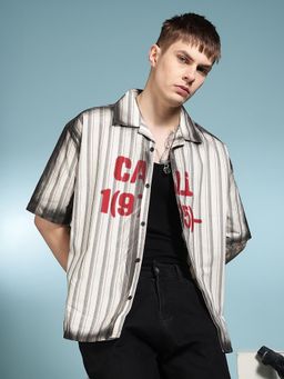 Eszett - Men White Stripes Half Sleeves Casual Shirt