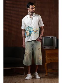 Eszett - White Men Self Design Half Sleeves Casual Shirt