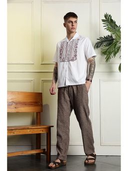 Eszett - White Self Design Men Half Sleeves Casual Shirt