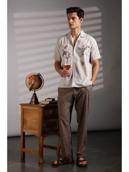 Eszett - Men Grey Embroidered Half Sleeves Casual Shirt