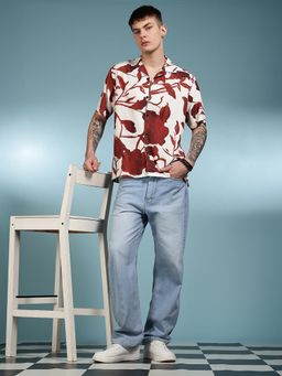 Eszett - Men Off White Floral Half Sleeves Casual Shirt