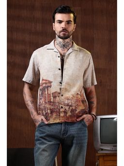 Eszett - Men Black Self Design Half Sleeves Casual Shirt