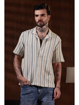 Eszett - Men Beige Stripes Half Sleeves Casual Shirt